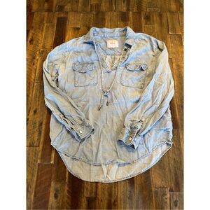 Rails linen blend chambray denim top size medium long sleeve western coastal